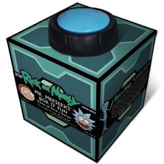 Mr Meeseeks Box O' Fun is displayed with a classic Rick and Morty band wrapped around it