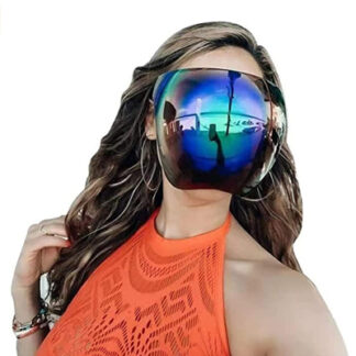 A woman wearing a polarized sunglass which covers her whole face