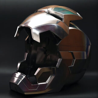 Real Iron Man helmet sale available is presented in its open form, made from aviation grade aluminum. It looks very cool and the metal shines heroically.
