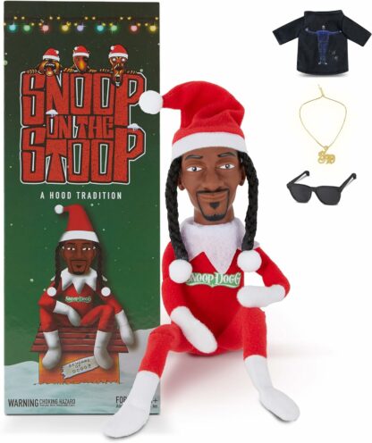 Snoop Dog Christmas Elf Doll is displayed in front of its case.